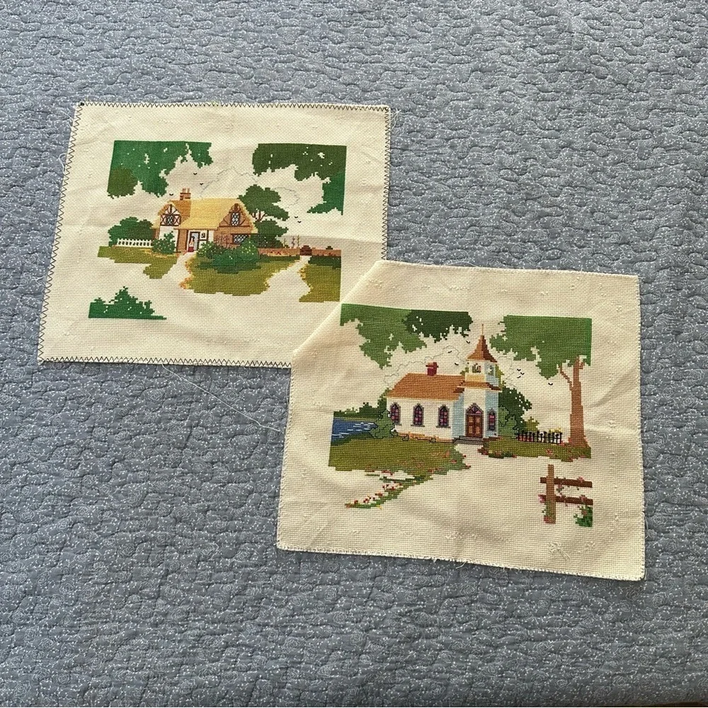 Cross Stitch Charming Cottage Country Church Cottagecore Gift Handmade 8 x 10